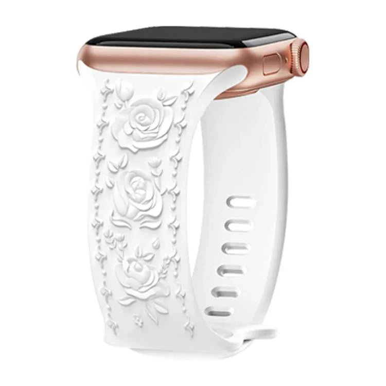 Dây đồng hồ silicone Kalebol với khóa hình số 8 và hoa văn hoa hồng, Dành cho Apple Watch 46mm / 49mm / 45mm / 44mm, Dành cho Apple Watch 42mm / 41mm / 40mm / 38mm