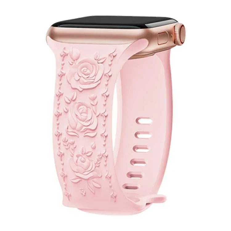 Dây đồng hồ silicone Kalebol với khóa hình số 8 và hoa văn hoa hồng, Dành cho Apple Watch 46mm / 49mm / 45mm / 44mm, Dành cho Apple Watch 42mm / 41mm / 40mm / 38mm