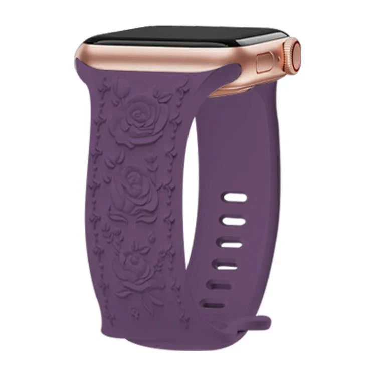 Dây đồng hồ silicone Kalebol với khóa hình số 8 và hoa văn hoa hồng, Dành cho Apple Watch 46mm / 49mm / 45mm / 44mm, Dành cho Apple Watch 42mm / 41mm / 40mm / 38mm