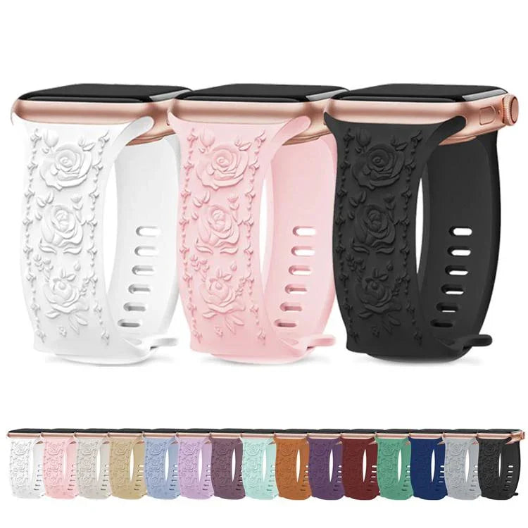Dây đồng hồ silicone Kalebol với khóa hình số 8 và hoa văn hoa hồng, Dành cho Apple Watch 46mm / 49mm / 45mm / 44mm, Dành cho Apple Watch 42mm / 41mm / 40mm / 38mm