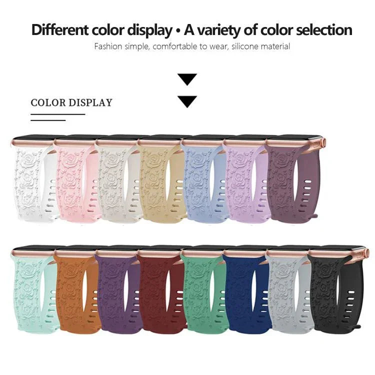 Dây đồng hồ silicone Kalebol với khóa hình số 8 và hoa văn hoa hồng, Dành cho Apple Watch 46mm / 49mm / 45mm / 44mm, Dành cho Apple Watch 42mm / 41mm / 40mm / 38mm