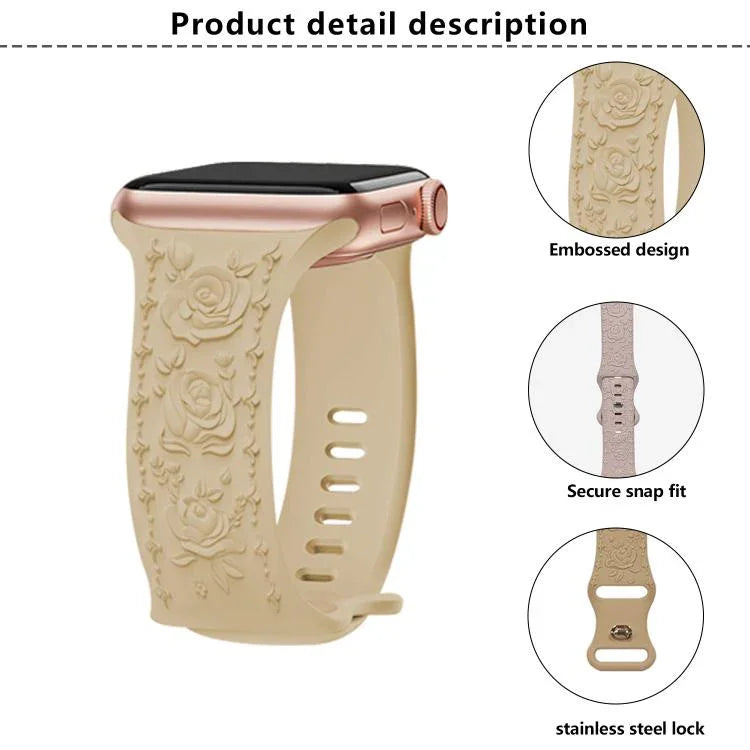Dây đồng hồ silicone Kalebol với khóa hình số 8 và hoa văn hoa hồng, Dành cho Apple Watch 46mm / 49mm / 45mm / 44mm, Dành cho Apple Watch 42mm / 41mm / 40mm / 38mm