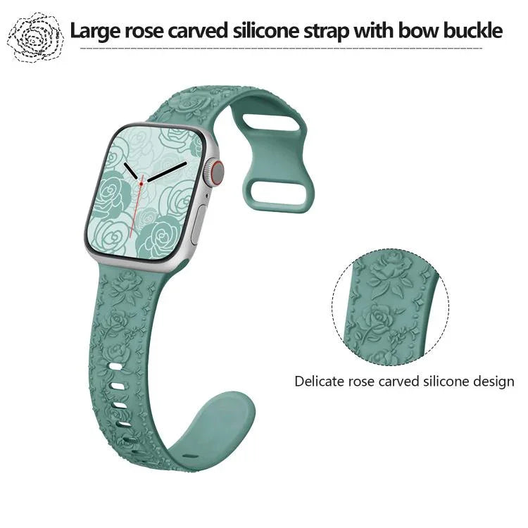 Dây đồng hồ silicone Kalebol với khóa hình số 8 và hoa văn hoa hồng, Dành cho Apple Watch 46mm / 49mm / 45mm / 44mm, Dành cho Apple Watch 42mm / 41mm / 40mm / 38mm