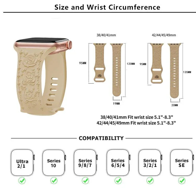 Dây đồng hồ silicone Kalebol với khóa hình số 8 và hoa văn hoa hồng, Dành cho Apple Watch 46mm / 49mm / 45mm / 44mm, Dành cho Apple Watch 42mm / 41mm / 40mm / 38mm