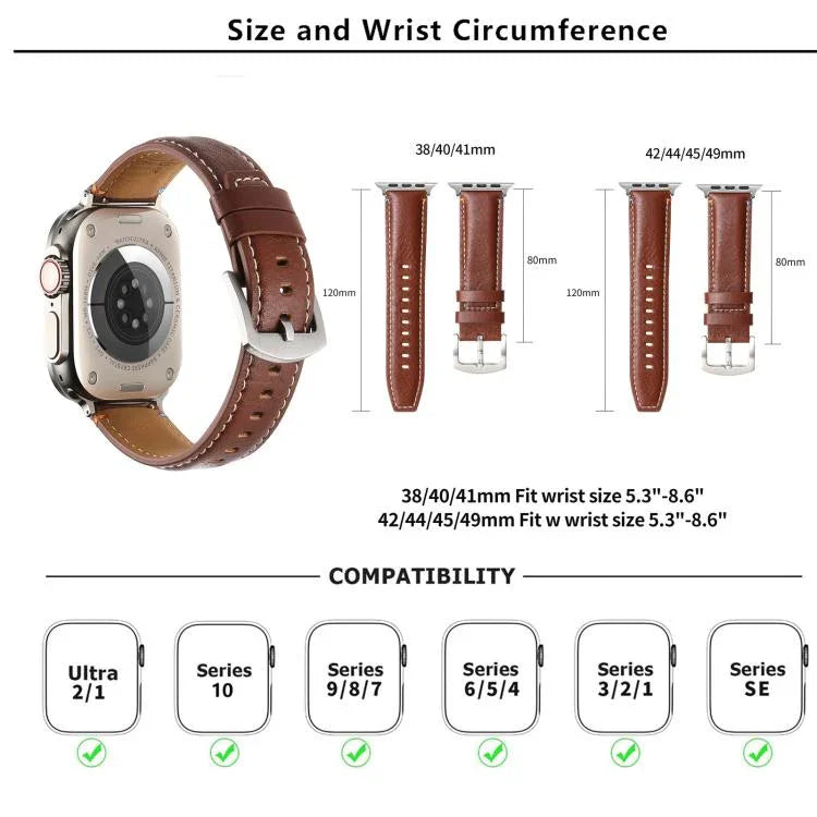 Dây đồng hồ da thật trơn Kalebol, Dành cho Apple Watch 46mm / 49mm / 45mm / 44mm, Dành cho Apple Watch 42mm / 41mm / 40mm / 38mm