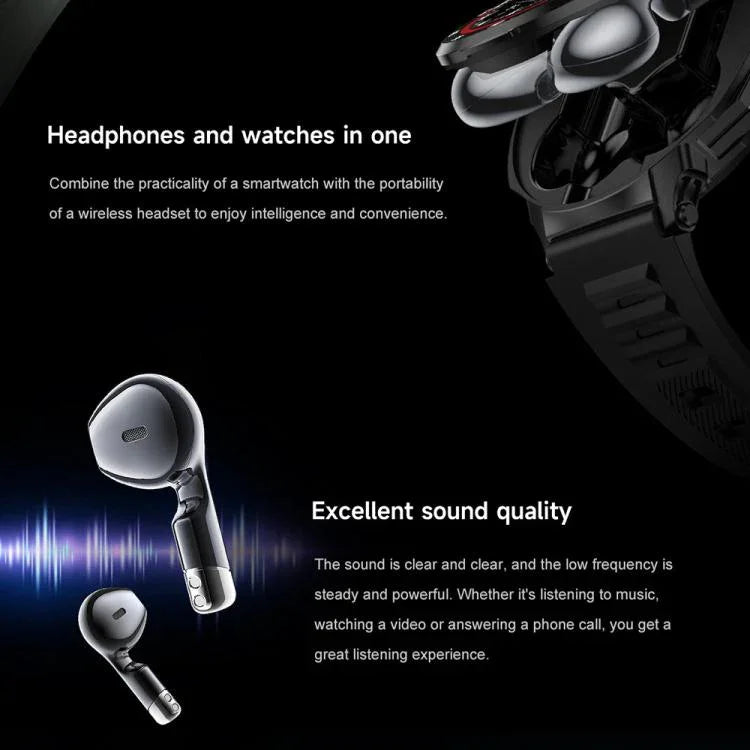Tai nghe Bluetooth 2 trong 1 D11 màn hình 1.46 inch, hỗ trợ gọi Bluetooth / NFC / đo nhịp tim, D11 (Đen), D11 (Xanh lá)