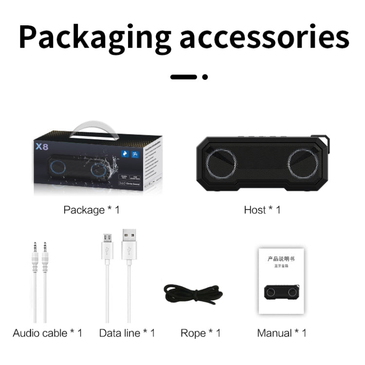 Loa Bluetooth không dây X8 chống nước IPX7, đèn màu, loa siêu trầm