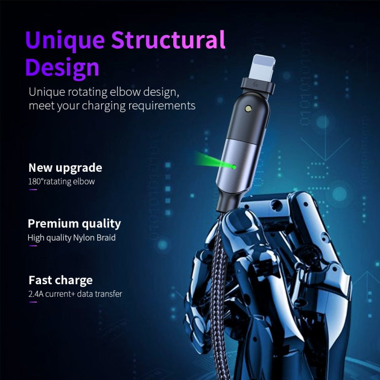 Cáp sạc USB 2.4A sang 8 Pin đầu gập xoay 180 độ, 1.2m 8 Pin, 2m 8 Pin