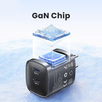 USAMS CC306 T66 45W Dual USB-C / Type-C GaN Fast Charger, US Plug, CC306