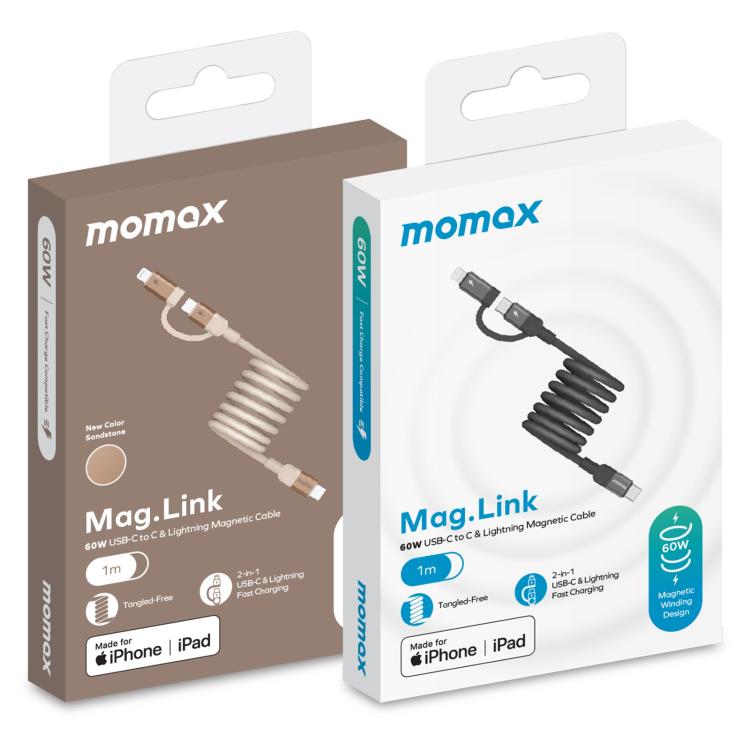 Cáp dữ liệu từ USB-C / Type-C sang USB-C / Type-C / 8 Pin từ tính Momax Mag.Link Duo 60W, DC58 dài 1m, DL58 60W 1m