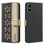 Ốp lưng điện thoại da RFID họa tiết hoa rỗng ghép màu, dành cho iPhone XS Max, iPhone 6 Plus / 7 Plus / 8 Plus, iPhone 6 / 7 / 8