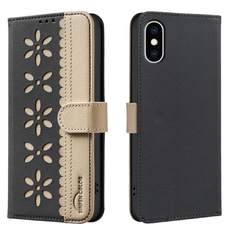 Ốp lưng điện thoại da RFID họa tiết hoa rỗng ghép màu, dành cho iPhone XS Max, iPhone 6 Plus / 7 Plus / 8 Plus, iPhone 6 / 7 / 8