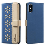 Ốp lưng điện thoại da RFID họa tiết hoa rỗng ghép màu, dành cho iPhone XS Max, iPhone 6 Plus / 7 Plus / 8 Plus, iPhone 6 / 7 / 8