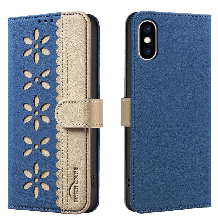 Ốp lưng điện thoại da RFID họa tiết hoa rỗng ghép màu, dành cho iPhone XS Max, iPhone 6 Plus / 7 Plus / 8 Plus, iPhone 6 / 7 / 8