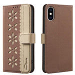 Ốp lưng điện thoại da RFID họa tiết hoa rỗng ghép màu, dành cho iPhone XS Max, iPhone 6 Plus / 7 Plus / 8 Plus, iPhone 6 / 7 / 8