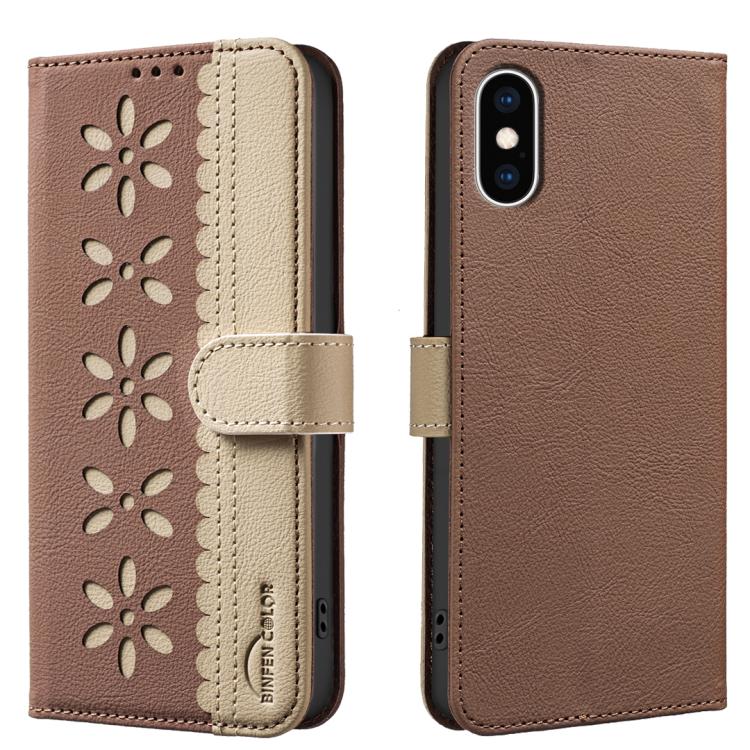 Ốp lưng điện thoại da RFID họa tiết hoa rỗng ghép màu, dành cho iPhone XS Max, iPhone 6 Plus / 7 Plus / 8 Plus, iPhone 6 / 7 / 8