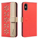 Ốp lưng điện thoại da RFID họa tiết hoa rỗng ghép màu, dành cho iPhone XS Max, iPhone 6 Plus / 7 Plus / 8 Plus, iPhone 6 / 7 / 8