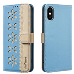 Ốp lưng điện thoại da RFID họa tiết hoa rỗng ghép màu, dành cho iPhone XS Max, iPhone 6 Plus / 7 Plus / 8 Plus, iPhone 6 / 7 / 8
