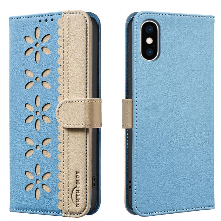 Ốp lưng điện thoại da RFID họa tiết hoa rỗng ghép màu, dành cho iPhone XS Max, iPhone 6 Plus / 7 Plus / 8 Plus, iPhone 6 / 7 / 8