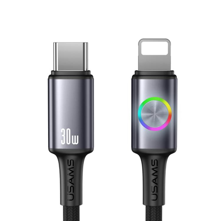 Cáp dữ liệu hợp kim nhôm USAMS SJ753 30W Type-C sang 8 Pin có đèn màu, dài 1.2m, SJ753USB01, SJ753USB02