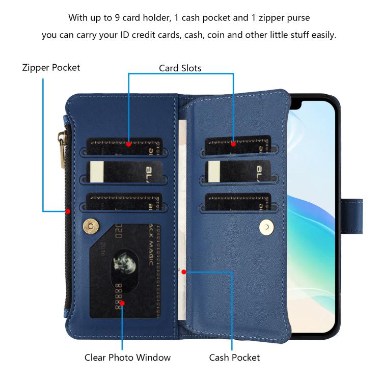 Bao da da có khóa nam châm, 9 khe đựng thẻ, khóa kéo, có dây đeo tay, dành cho iPhone 14 Pro Max, iPhone SE 2022 / 2020 / 8 / 7, iPhone 13 Pro Max, iPhone 13 Pro, iPhone 13 mini, iPhone 12 / 12 Pro, iPhone 12 Pro Max, iPhone 12 mini
