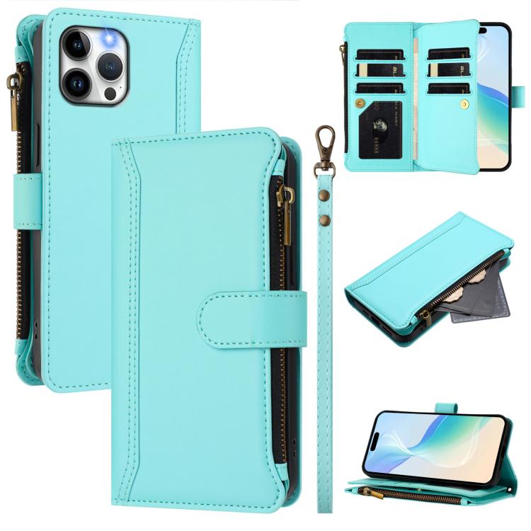 Bao da da có khóa nam châm, 9 khe đựng thẻ, khóa kéo, có dây đeo tay, dành cho iPhone 14 Pro Max, iPhone SE 2022 / 2020 / 8 / 7, iPhone 13 Pro Max, iPhone 13 Pro, iPhone 13 mini, iPhone 12 / 12 Pro, iPhone 12 Pro Max, iPhone 12 mini
