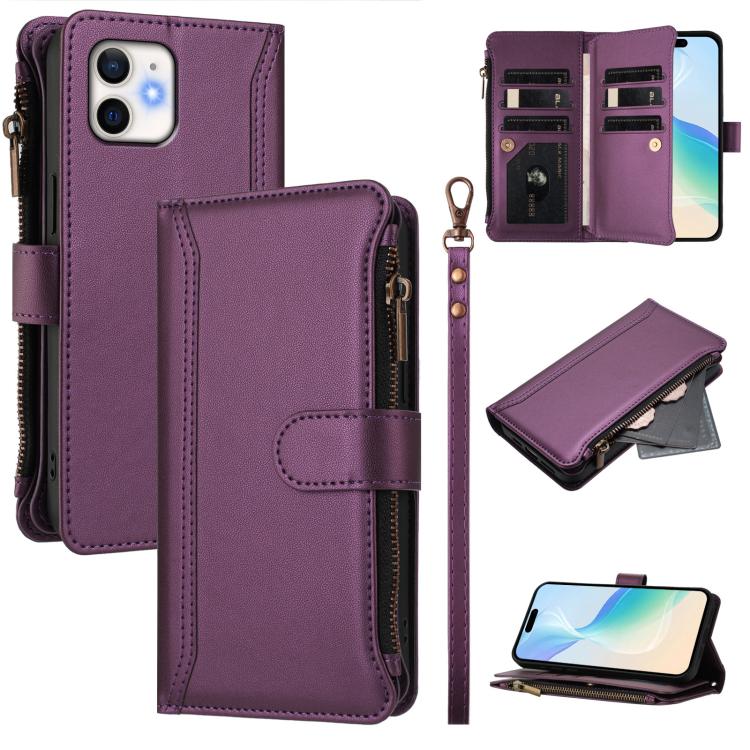Bao da da có khóa nam châm, 9 khe đựng thẻ, khóa kéo, có dây đeo tay, dành cho iPhone 14 Pro Max, iPhone SE 2022 / 2020 / 8 / 7, iPhone 13 Pro Max, iPhone 13 Pro, iPhone 13 mini, iPhone 12 / 12 Pro, iPhone 12 Pro Max, iPhone 12 mini