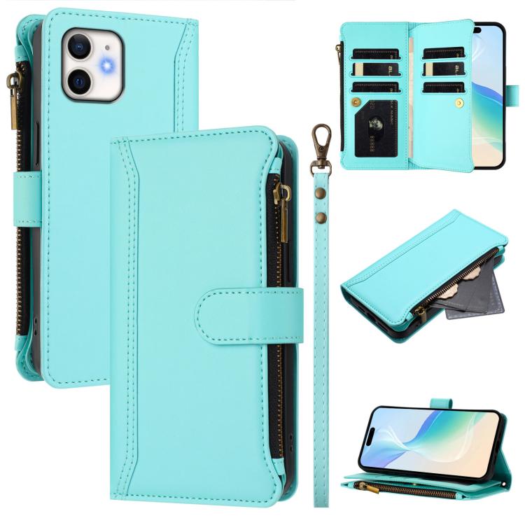 Bao da da có khóa nam châm, 9 khe đựng thẻ, khóa kéo, có dây đeo tay, dành cho iPhone 14 Pro Max, iPhone SE 2022 / 2020 / 8 / 7, iPhone 13 Pro Max, iPhone 13 Pro, iPhone 13 mini, iPhone 12 / 12 Pro, iPhone 12 Pro Max, iPhone 12 mini