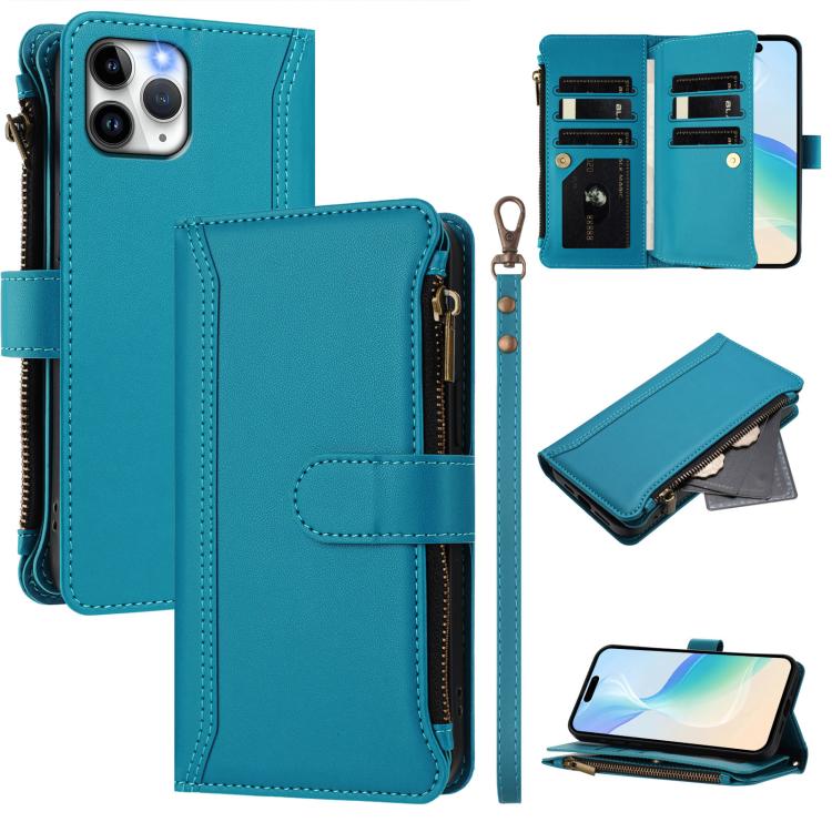 Ốp lưng da khóa từ tính 9 ngăn thẻ có dây kéo và dây đeo tay, dành cho iPhone 11 Pro Max, iPhone 11, iPhone 11 Pro, iPhone XS / X, iPhone XR, iPhone XS Max, iPhone 8 Plus / 7 Plus