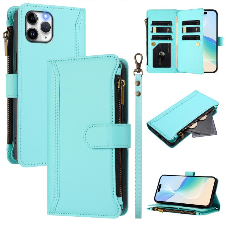 Ốp lưng da khóa từ tính 9 ngăn thẻ có dây kéo và dây đeo tay, dành cho iPhone 11 Pro Max, iPhone 11, iPhone 11 Pro, iPhone XS / X, iPhone XR, iPhone XS Max, iPhone 8 Plus / 7 Plus
