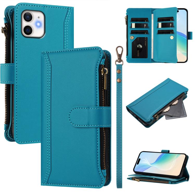 Ốp lưng da khóa từ tính 9 ngăn thẻ có dây kéo và dây đeo tay, dành cho iPhone 11 Pro Max, iPhone 11, iPhone 11 Pro, iPhone XS / X, iPhone XR, iPhone XS Max, iPhone 8 Plus / 7 Plus