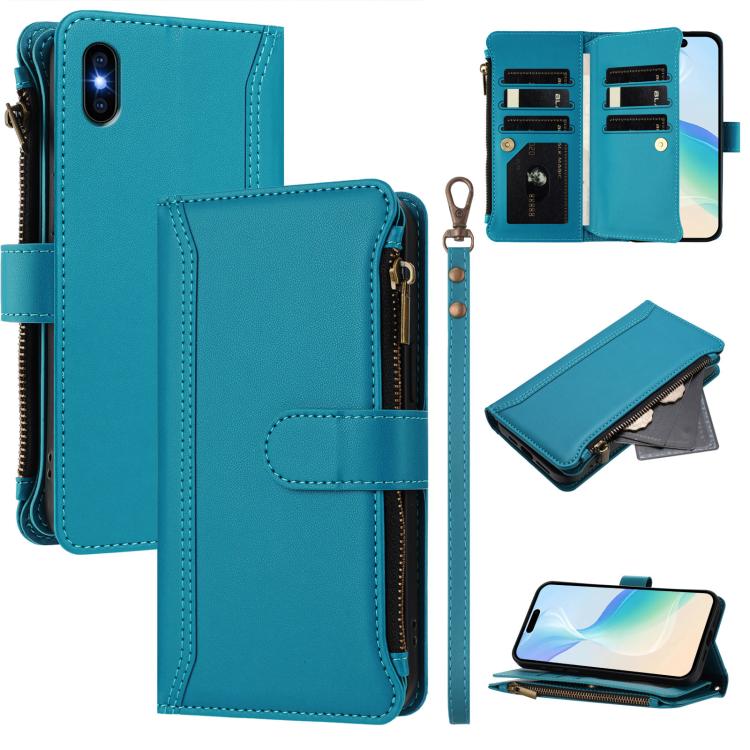 Ốp lưng da khóa từ tính 9 ngăn thẻ có dây kéo và dây đeo tay, dành cho iPhone 11 Pro Max, iPhone 11, iPhone 11 Pro, iPhone XS / X, iPhone XR, iPhone XS Max, iPhone 8 Plus / 7 Plus