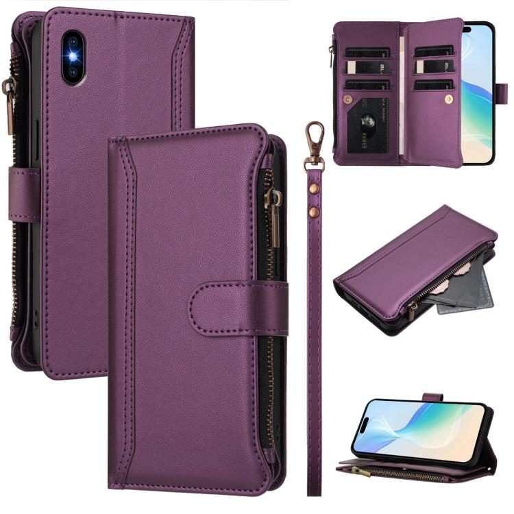 Ốp lưng da khóa từ tính 9 ngăn thẻ có dây kéo và dây đeo tay, dành cho iPhone 11 Pro Max, iPhone 11, iPhone 11 Pro, iPhone XS / X, iPhone XR, iPhone XS Max, iPhone 8 Plus / 7 Plus