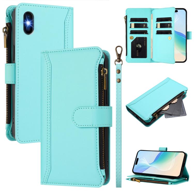 Ốp lưng da khóa từ tính 9 ngăn thẻ có dây kéo và dây đeo tay, dành cho iPhone 11 Pro Max, iPhone 11, iPhone 11 Pro, iPhone XS / X, iPhone XR, iPhone XS Max, iPhone 8 Plus / 7 Plus
