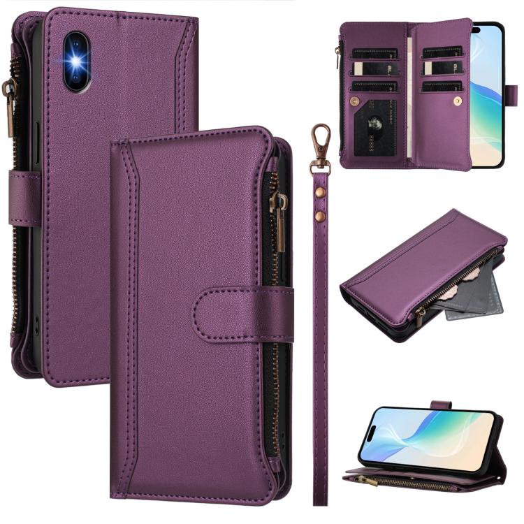 Ốp lưng da khóa từ tính 9 ngăn thẻ có dây kéo và dây đeo tay, dành cho iPhone 11 Pro Max, iPhone 11, iPhone 11 Pro, iPhone XS / X, iPhone XR, iPhone XS Max, iPhone 8 Plus / 7 Plus