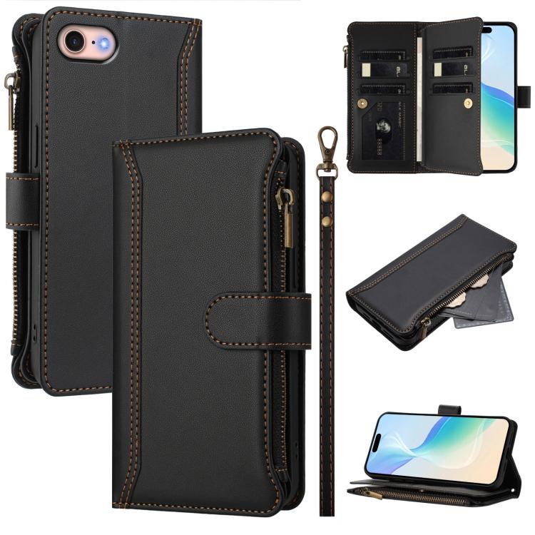 Bao da da có khóa nam châm, 9 khe đựng thẻ, khóa kéo, có dây đeo tay, dành cho iPhone 14 Pro Max, iPhone SE 2022 / 2020 / 8 / 7, iPhone 13 Pro Max, iPhone 13 Pro, iPhone 13 mini, iPhone 12 / 12 Pro, iPhone 12 Pro Max, iPhone 12 mini