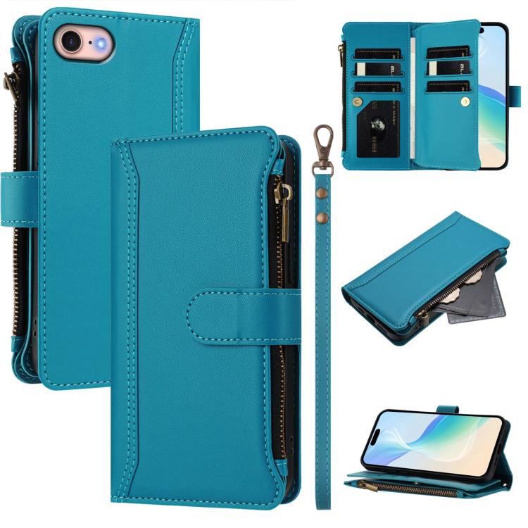 Bao da da có khóa nam châm, 9 khe đựng thẻ, khóa kéo, có dây đeo tay, dành cho iPhone 14 Pro Max, iPhone SE 2022 / 2020 / 8 / 7, iPhone 13 Pro Max, iPhone 13 Pro, iPhone 13 mini, iPhone 12 / 12 Pro, iPhone 12 Pro Max, iPhone 12 mini