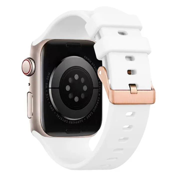 Dây đeo đồng hồ silicone màu trơn khóa vàng hồng, dành cho Apple Watch 42mm / 41mm / 40mm / 38mm