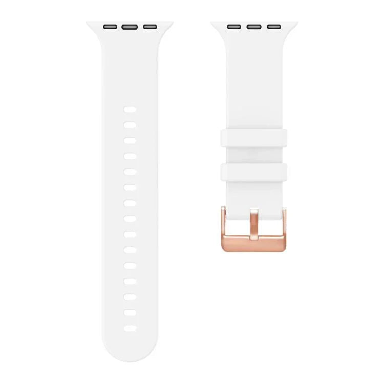 Dây đeo đồng hồ silicone màu trơn khóa vàng hồng, dành cho Apple Watch 42mm / 41mm / 40mm / 38mm