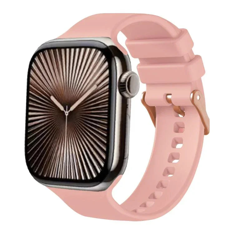 Dây đeo đồng hồ silicone màu trơn khóa vàng hồng, dành cho Apple Watch 42mm / 41mm / 40mm / 38mm