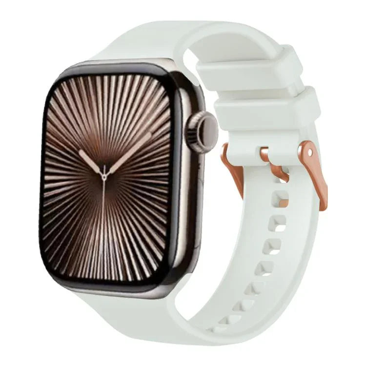 Dây đeo đồng hồ silicone màu trơn khóa vàng hồng, dành cho Apple Watch 42mm / 41mm / 40mm / 38mm