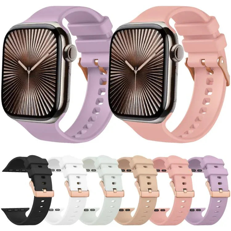Dây đeo đồng hồ silicone màu trơn khóa vàng hồng, dành cho Apple Watch 42mm / 41mm / 40mm / 38mm