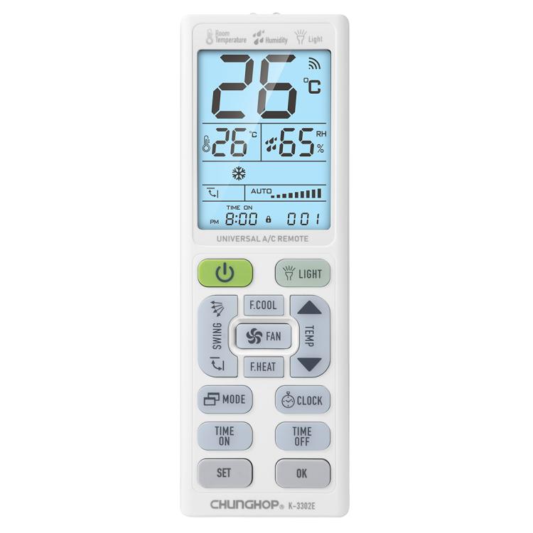 Điều khiển từ xa điều hòa không khí đa năng CHUNGHOP K-3302E với đèn pin và đèn nền LCD, K-3302E