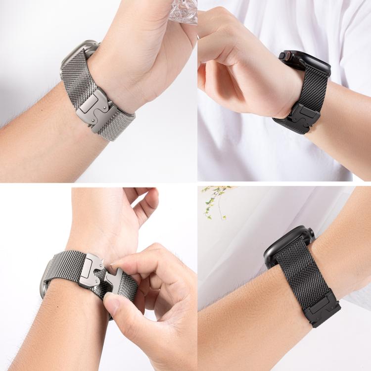Dây đeo đồng hồ thép không gỉ Milanese lưới dày khóa ô dù xDfind, dành cho Apple Watch 46mm / 49mm / 45mm / 44mm lưới dày