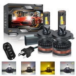 2pcs/Pack 60W 8000LM 6000K Three Color Remote Control Car LED Headlight Bulb, 9005, 9006, H1, H4, H7, H11