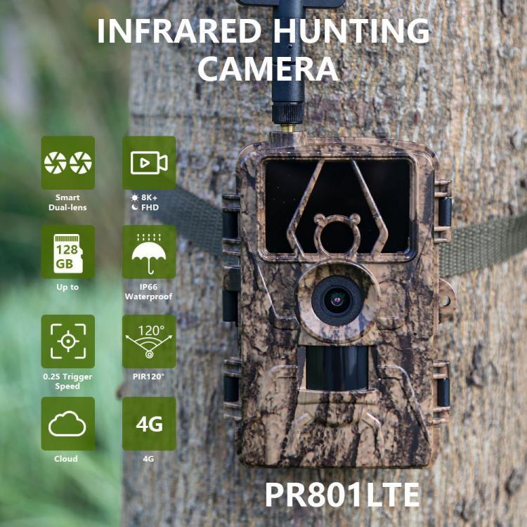 Camera săn bắn hồng ngoại phát hiện chuyển động nhìn ban đêm HD 8K phiên bản EU 4G PR801G phiên bản EU