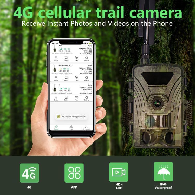 Camera săn bắn hồng ngoại phát hiện chuyển động nhìn ban đêm HD 4K phiên bản EU 4G PR802G
