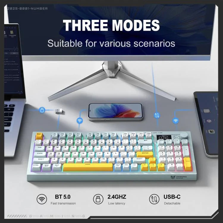 ONIKUMA G80 Bluetooth 2.4G Wired Silent Silver Membrane Keyboard