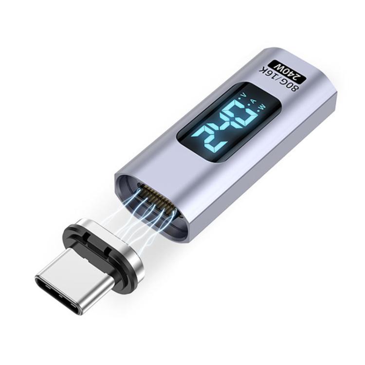 Bộ chuyển đổi hút nam châm kỹ thuật số PD240W 80Gbps 60K Type-C đực sang cái, đầu thẳng, đầu gập