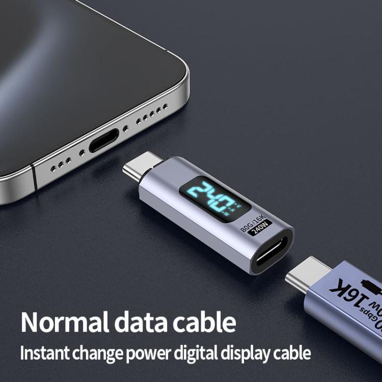 Bộ chuyển đổi hút nam châm kỹ thuật số PD240W 80Gbps 60K Type-C đực sang cái, đầu thẳng, đầu gập
